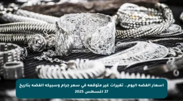 أسعار الفضة اليوم.. تغيرات غير متوقعة في سعر جرام وسبيكة الفضة بتاريخ 27 أغسطس 2025